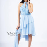Abito midi damascato PF116 CELESTE PAOLA FORTI 