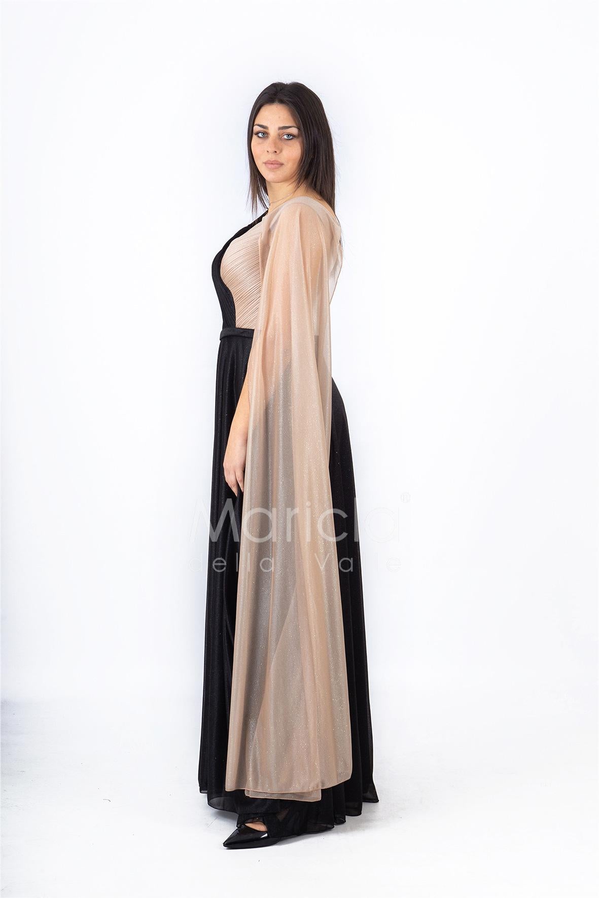 abito lungo bicolore glitterato RG4211 NERO GIGLI CERIMONIA 