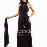 Abito lungo in chiffon con scollo americano FI7518 NERO MARICLA ELEGANCE 