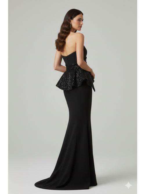 Abito a sirena con baschina ANT138GE NERO ANTILLE ELEGANCE 