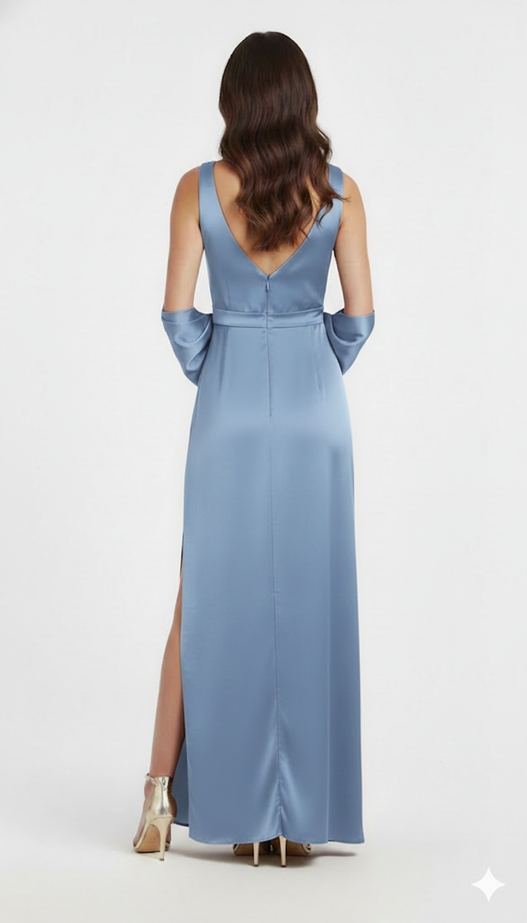 Abito con spacco e scollo a cuore JC35424 INDACO MARICLA ELEGANCE 