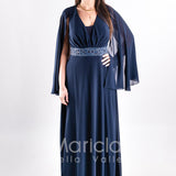 abito lungo con strass e manica aperta PF314 BLU PAOLA FORTI 