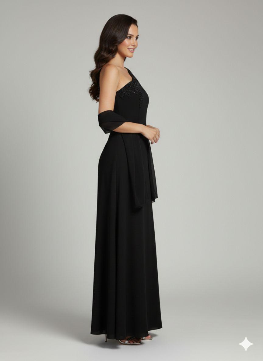 abito monospalla con pietrine LH206AL NERO LUDOVICA HASSLER 