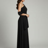 abito monospalla con pietrine LH206AL NERO LUDOVICA HASSLER 