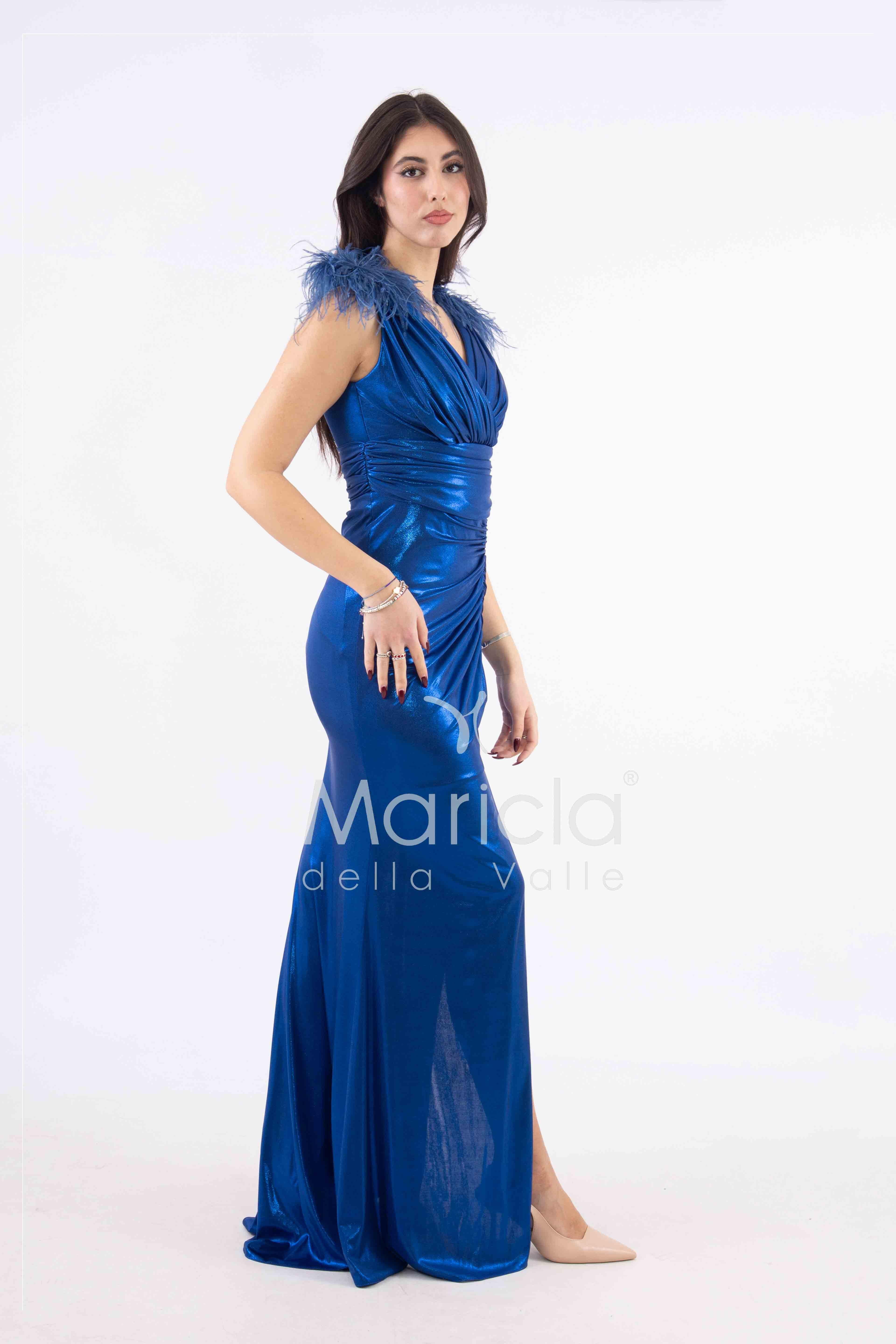 abito lungo effetto bagnato con piume HC5205 ROYAL MARICLA ELEGANCE 