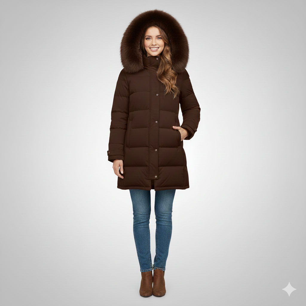 giaccone medio fasce in con cappuccio in pelliccia EC24169 MORO MARICLA 