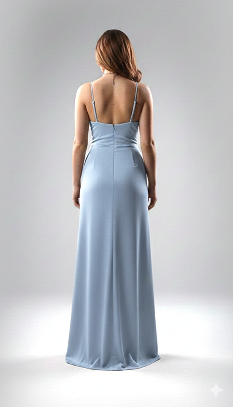 Abito da Sera a Sirena con Scollo a V e Drappeggio Frontale ANT25016XJ INDACO ANTILLE ELEGANCE 