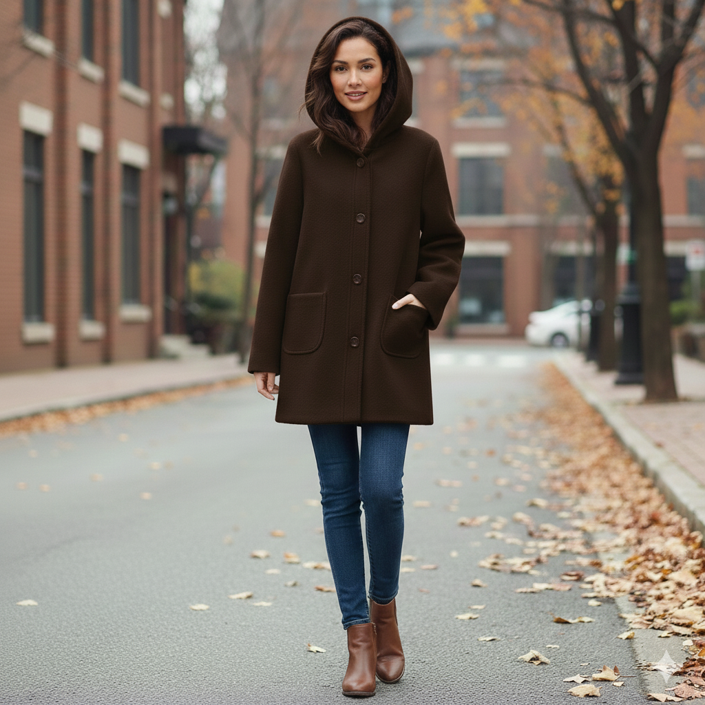 cappotto diagonale con  cappuccio DB10647 MORO MARICLA 