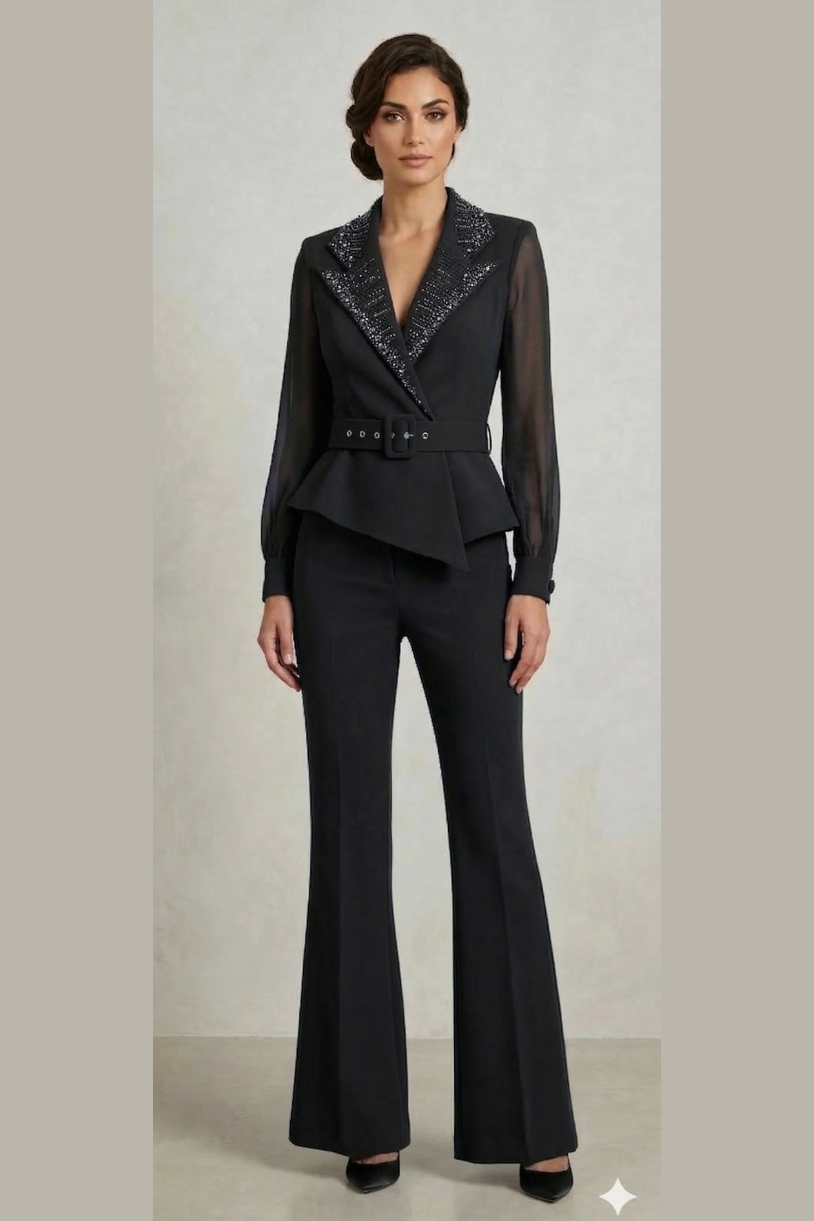 tuta bavero smoking strass LH120TU NERO LUDOVICA HASSLER 