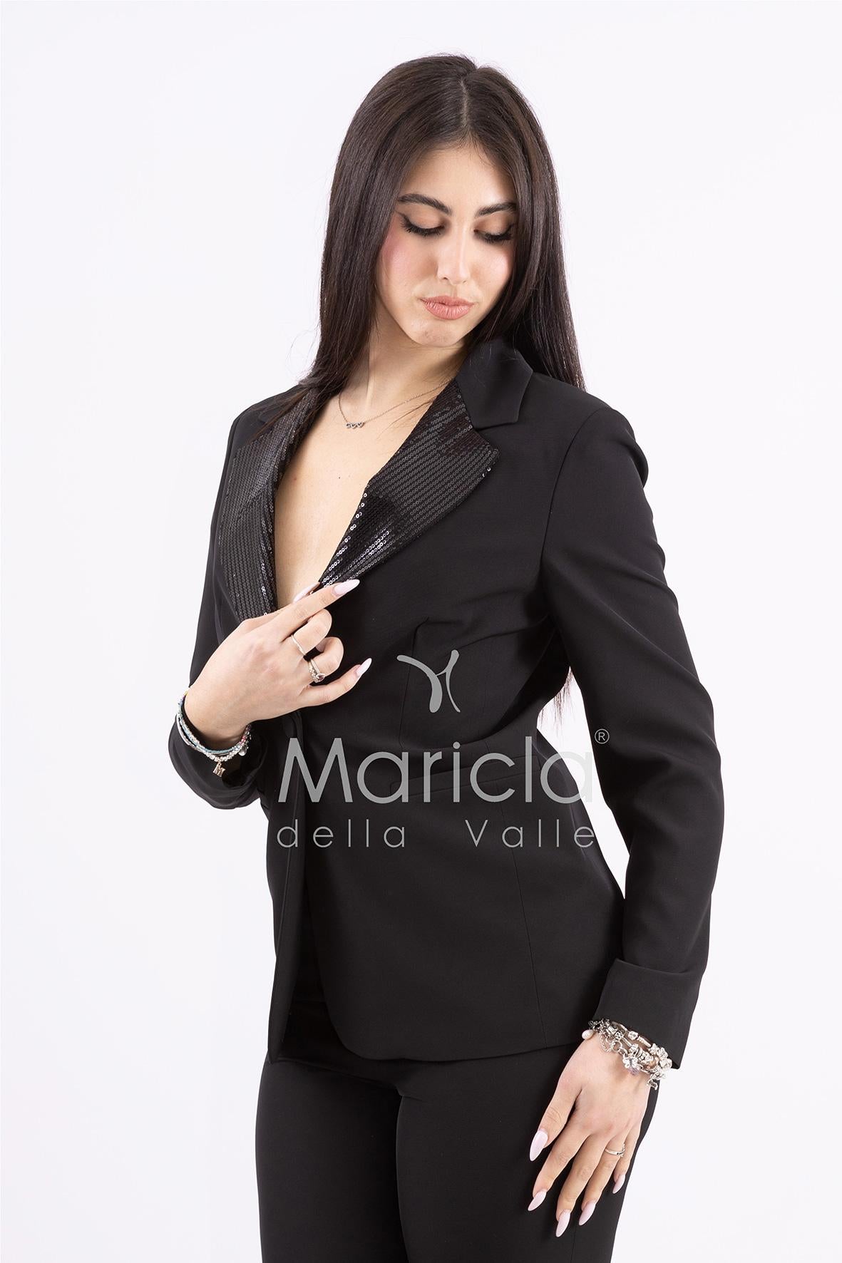 Tailleur con collo in paillettes ROMI3864 NERO MARICLA 