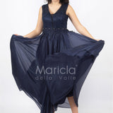abito lungo spalla largo ricamato JC36036 BLU MARICLA ELEGANCE 