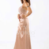 abito lungo raso drappeggio DEG55494 BRONZO MARICLA ELEGANCE 