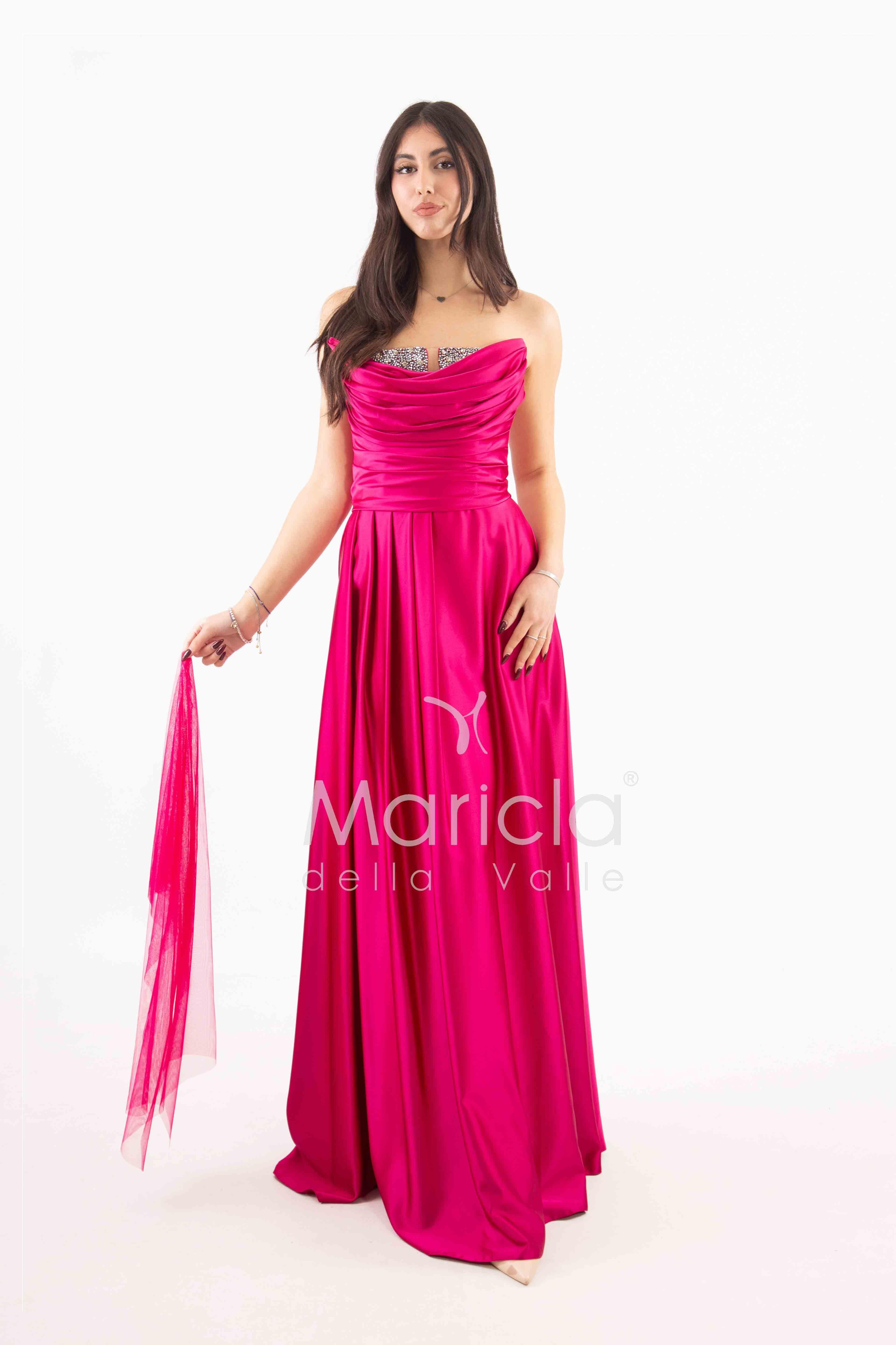 abito lungo con strass corpetto GC3958 FUCSIA GIGLI CERIMONIA 