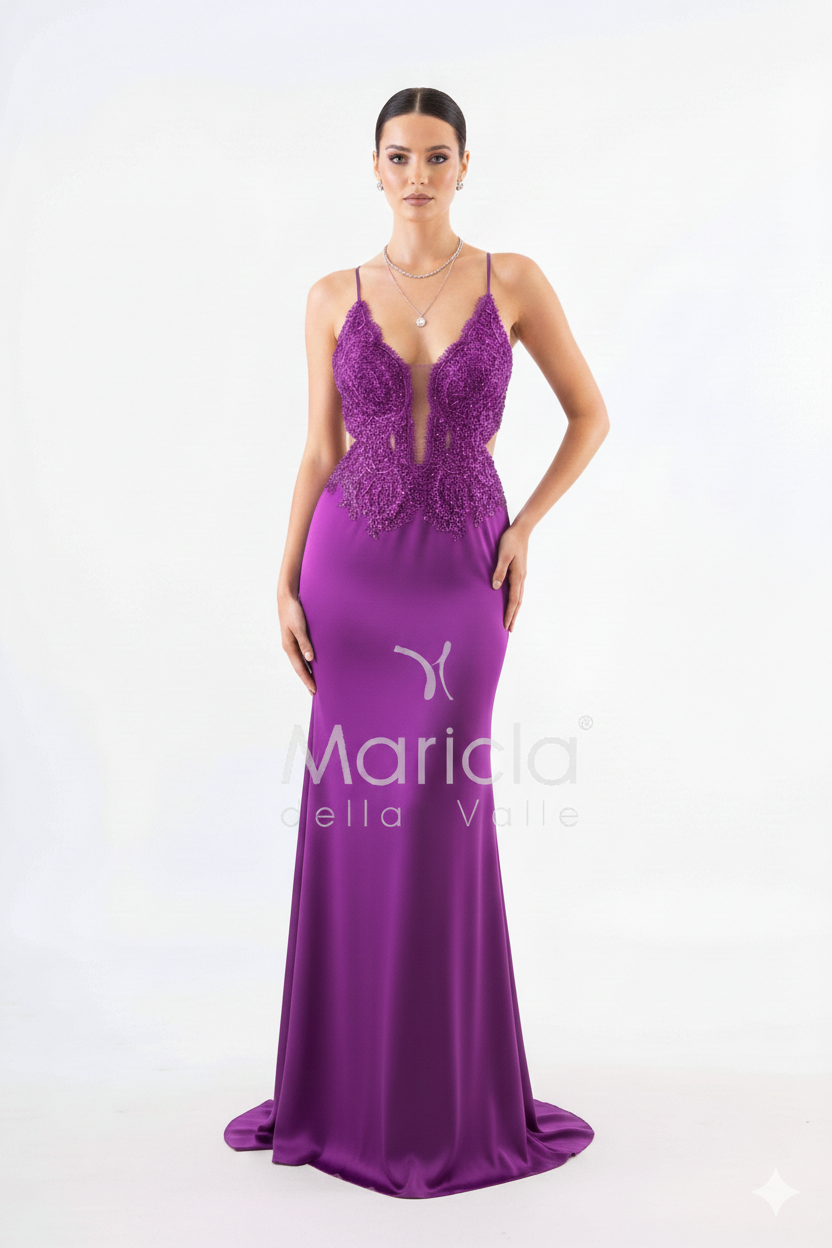 abito sirena corpetto ricamato ANT20412XJ ORCHIDEA ANTILLE ELEGANCE 