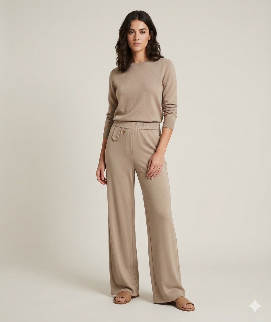 Pantalone Wide Leg in Maglia CF17937 BEIGE CARLA FERRONI 