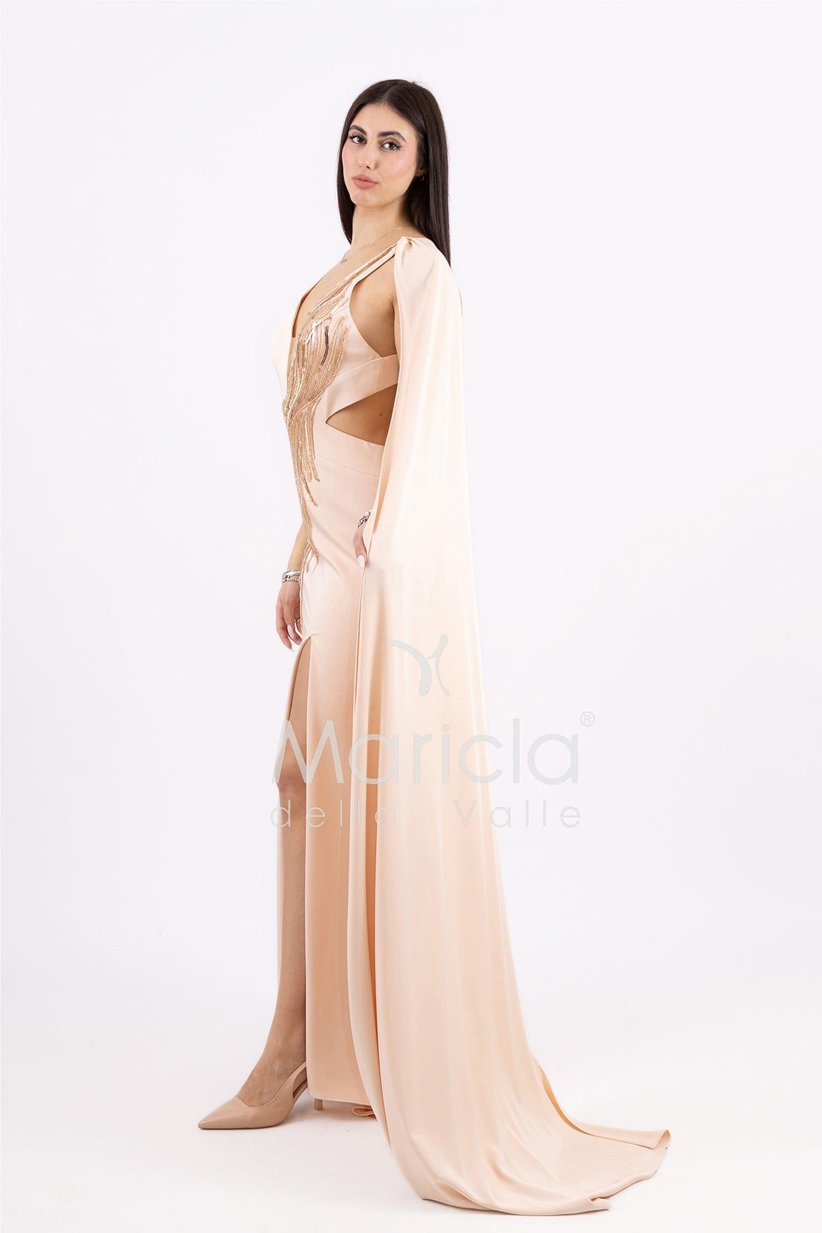 Abito sirena lungo con spacco ANT03JKN NUDE ANTILLE ELEGANCE 