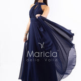 abito chiffon scollo america FI7518 BLU MARICLA ELEGANCE 