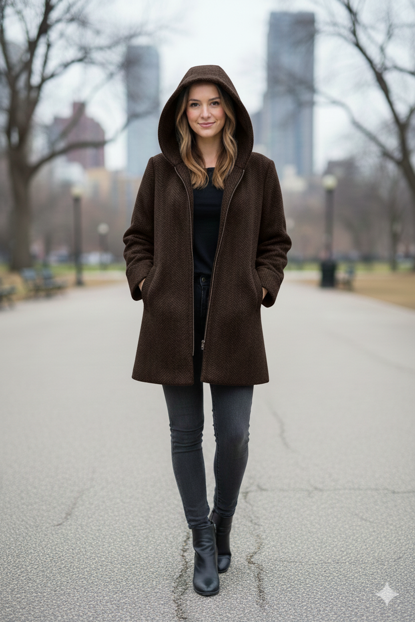 cappotto diagonale cappuccio fantasia DB10709 MORO MARICLA 