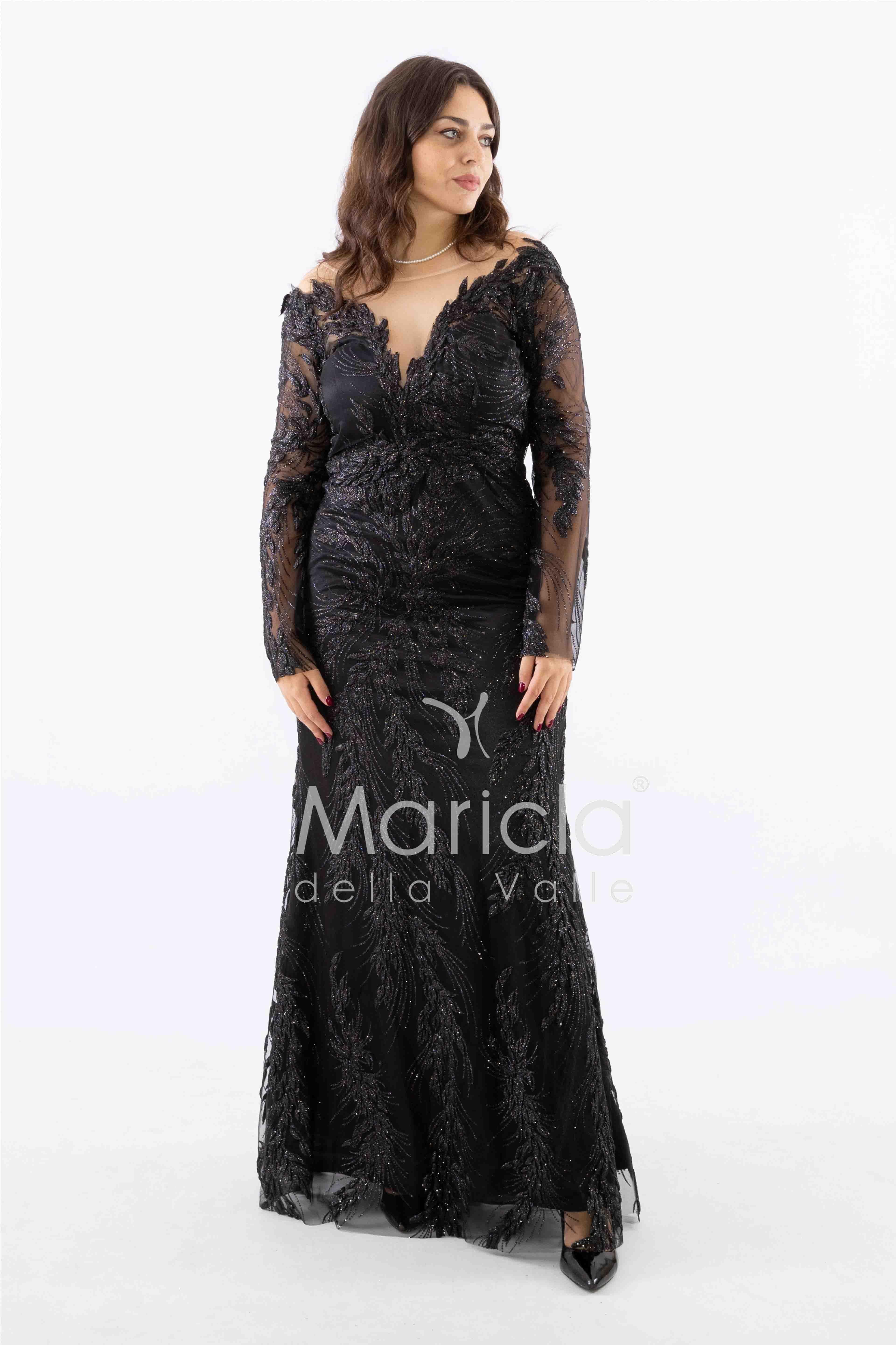 abito manica lunga ricamato FI7485 NERO MARICLA ELEGANCE 