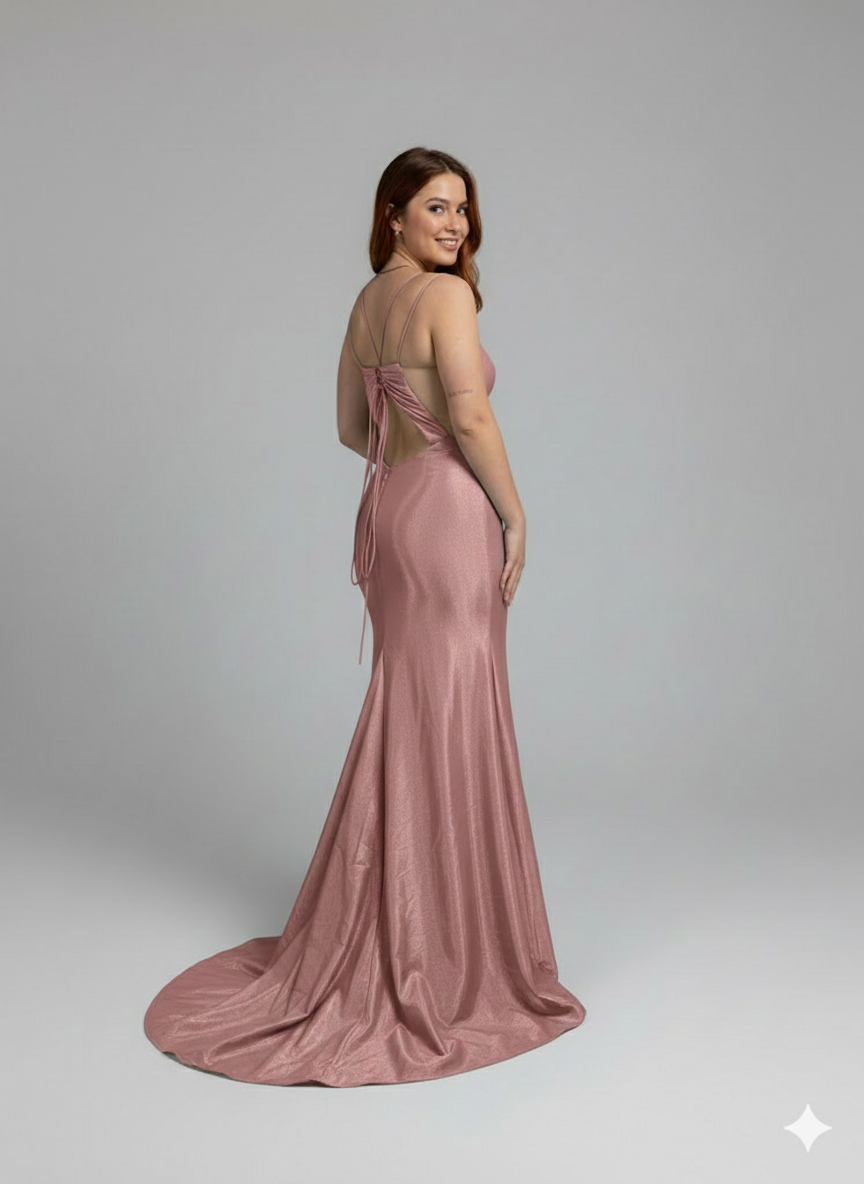 Abito Sirena con spacco e nodo alla schiena JC35451 ROSA MARICLA ELEGANCE 