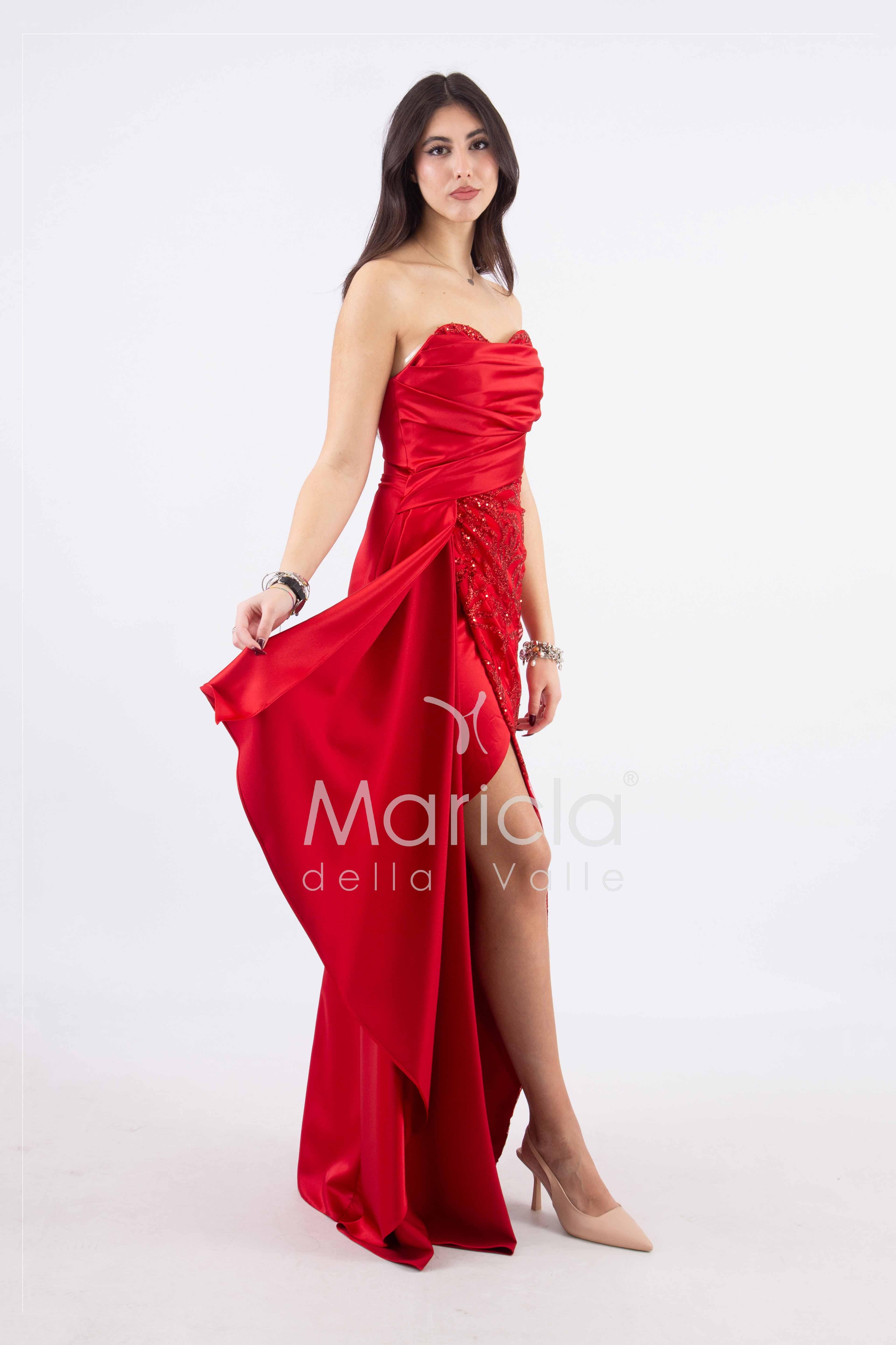 abito lungo paiette cuore HC7459 ROSSO MARICLA ELEGANCE 