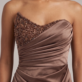 Abito con drapeggio e pietrine strass ALC13 VISONE MARICLA ELEGANCE 