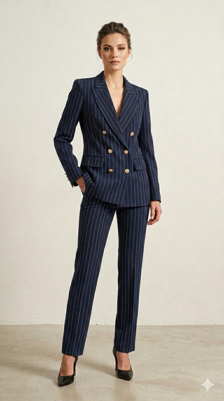 Tailleur Pantalone Gessato Doppiopetto EC14502 BLU MARICLA 