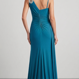 abito strass spalla e fianco FI7414 TURCHESE MARICLA ELEGANCE 