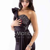 abito lungo pieghe e corpetto strass ALC05 NERO MARICLA ELEGANCE 