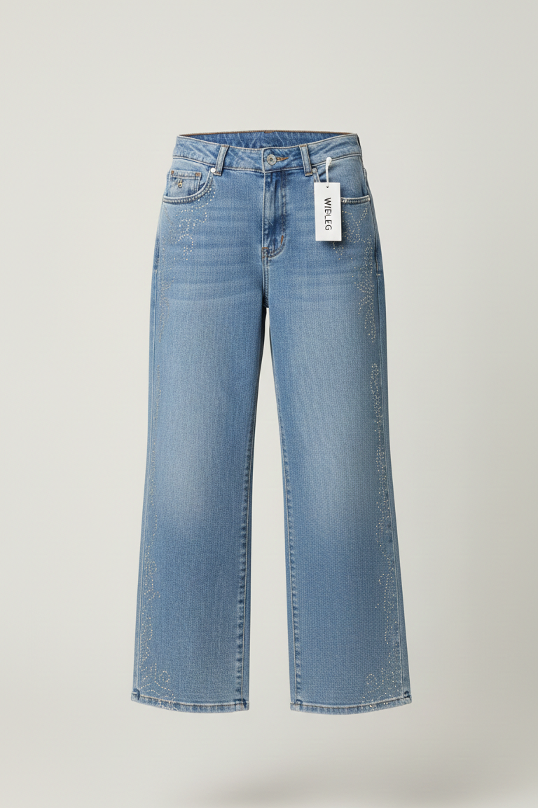 Pantalone jeans denim palazzo con strass GH1590 DENIM MARICLA 