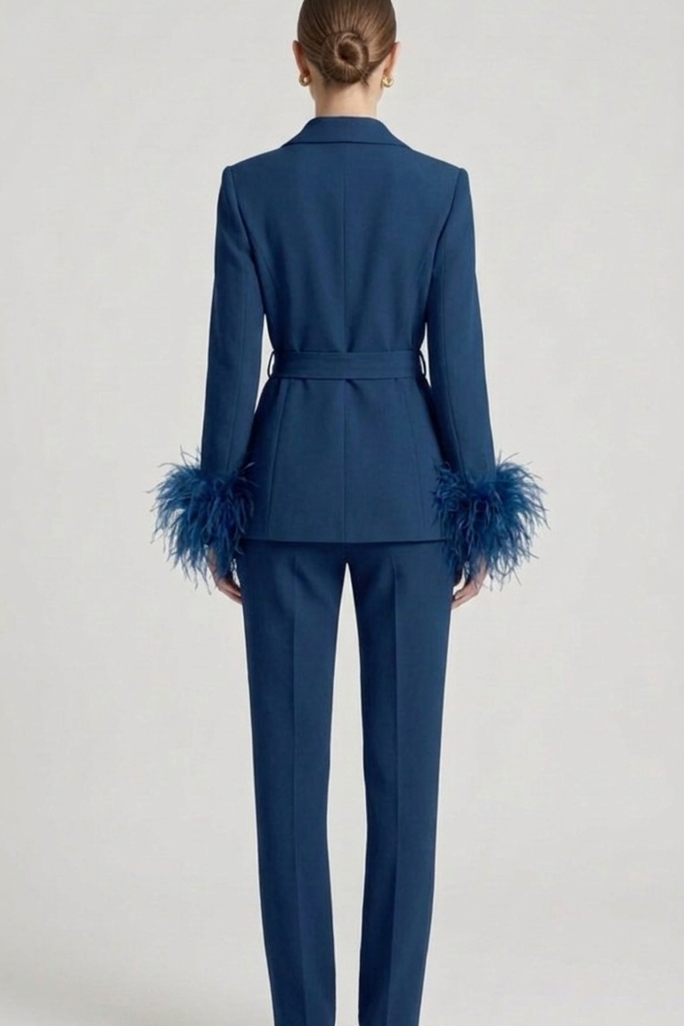 tailleur doppio petto con piume EC04602 BLU MARICLA 