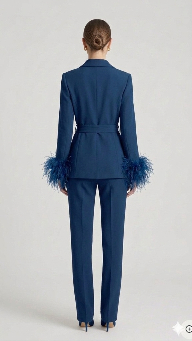 tailleur doppio petto con piume EC04602 BLU MARICLA 