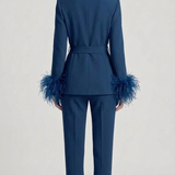 tailleur doppio petto con piume EC04602 BLU MARICLA 