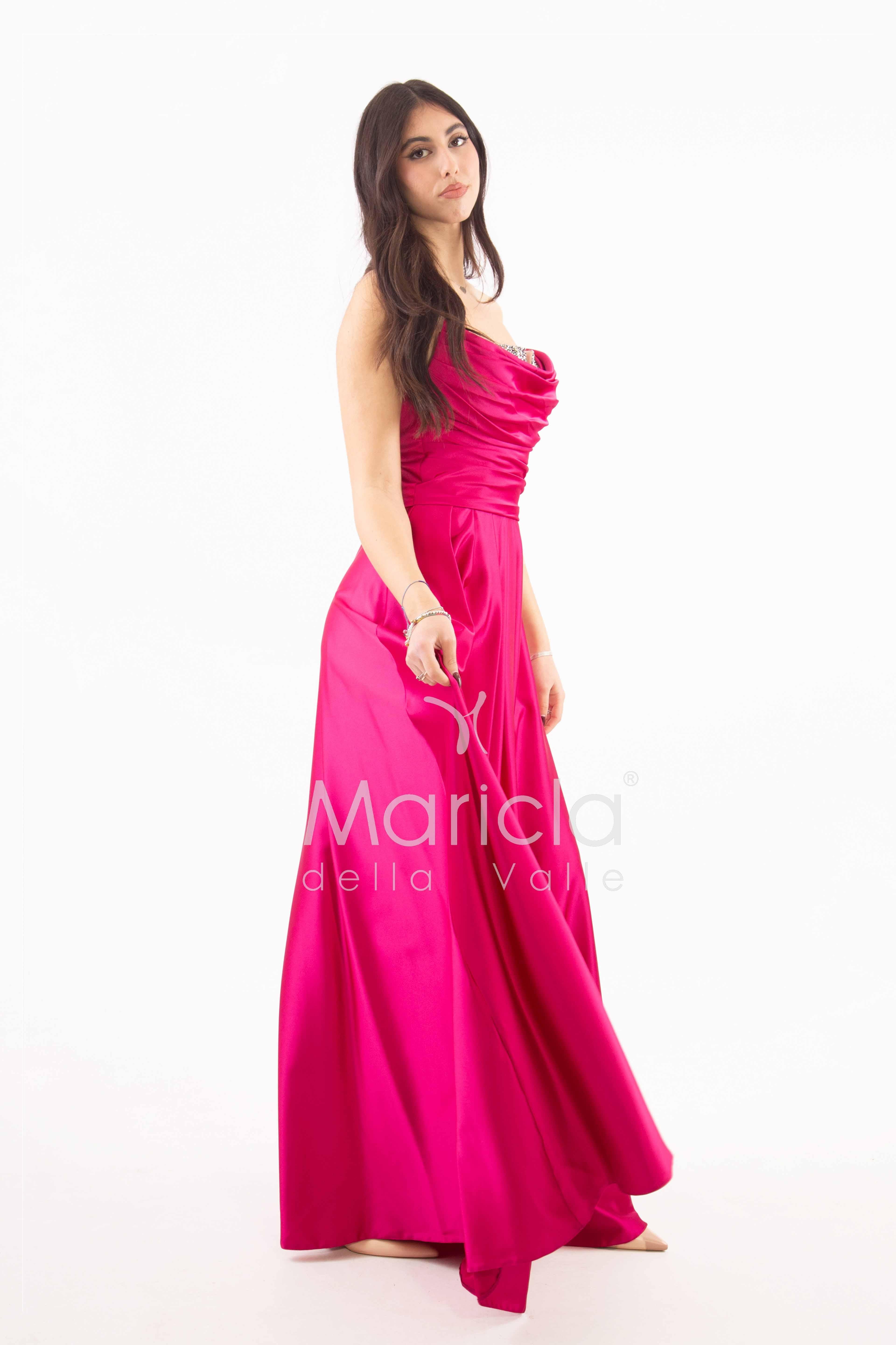 abito lungo con strass corpetto GC3958 FUCSIA GIGLI CERIMONIA 
