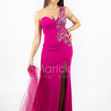 abito lungo con ricamo laterale INV2319 FUCSIA MARICLA ELEGANCE 
