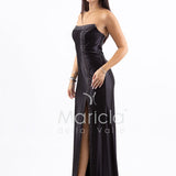 Abito a sirena lungo con spacco e strass LC35370 NERO MARICLA ELEGANCE 