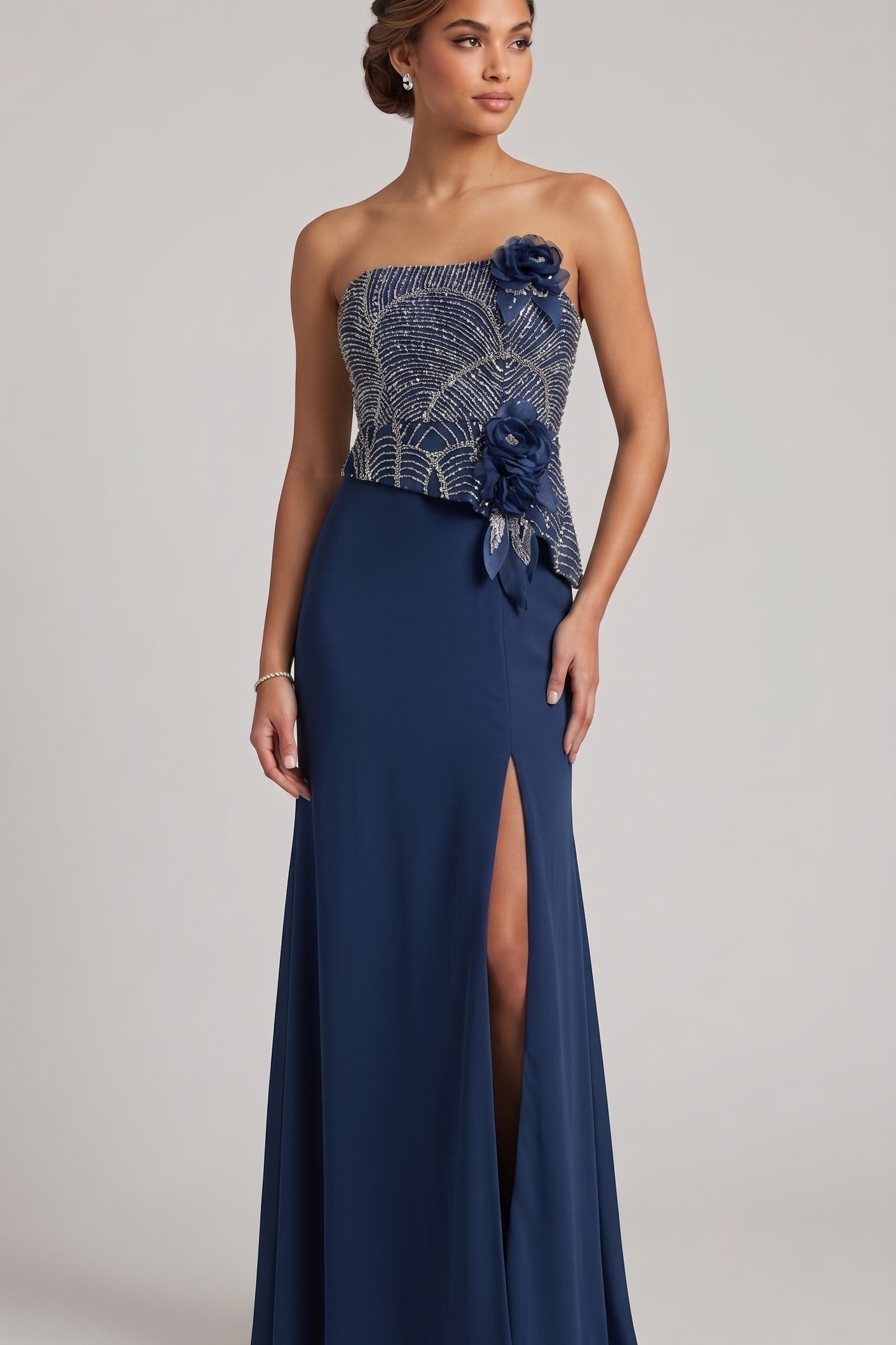 abito con baschina traverso strass KNK683 BLU MARICLA ELEGANCE 