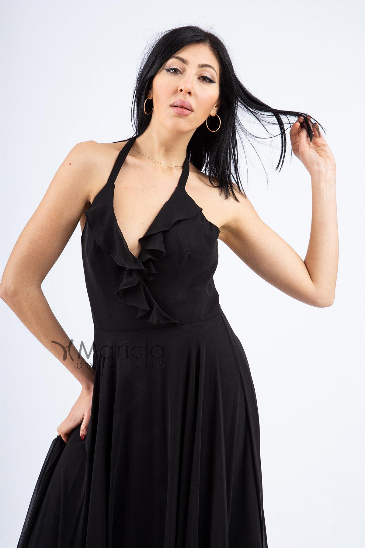 Abito lungo con scollo rouches JC34462 NERO MARICLA ELEGANCE 