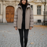 Giaccone Piumino Misto Lana Corto con Maniche Imbottite AZ88P TORTORA MARICLA 