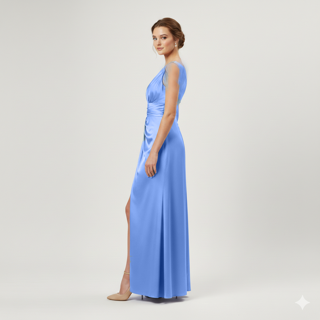 abito lungo con scollo sceso e spalla larga HC9682 INDACO MARICLA ELEGANCE 