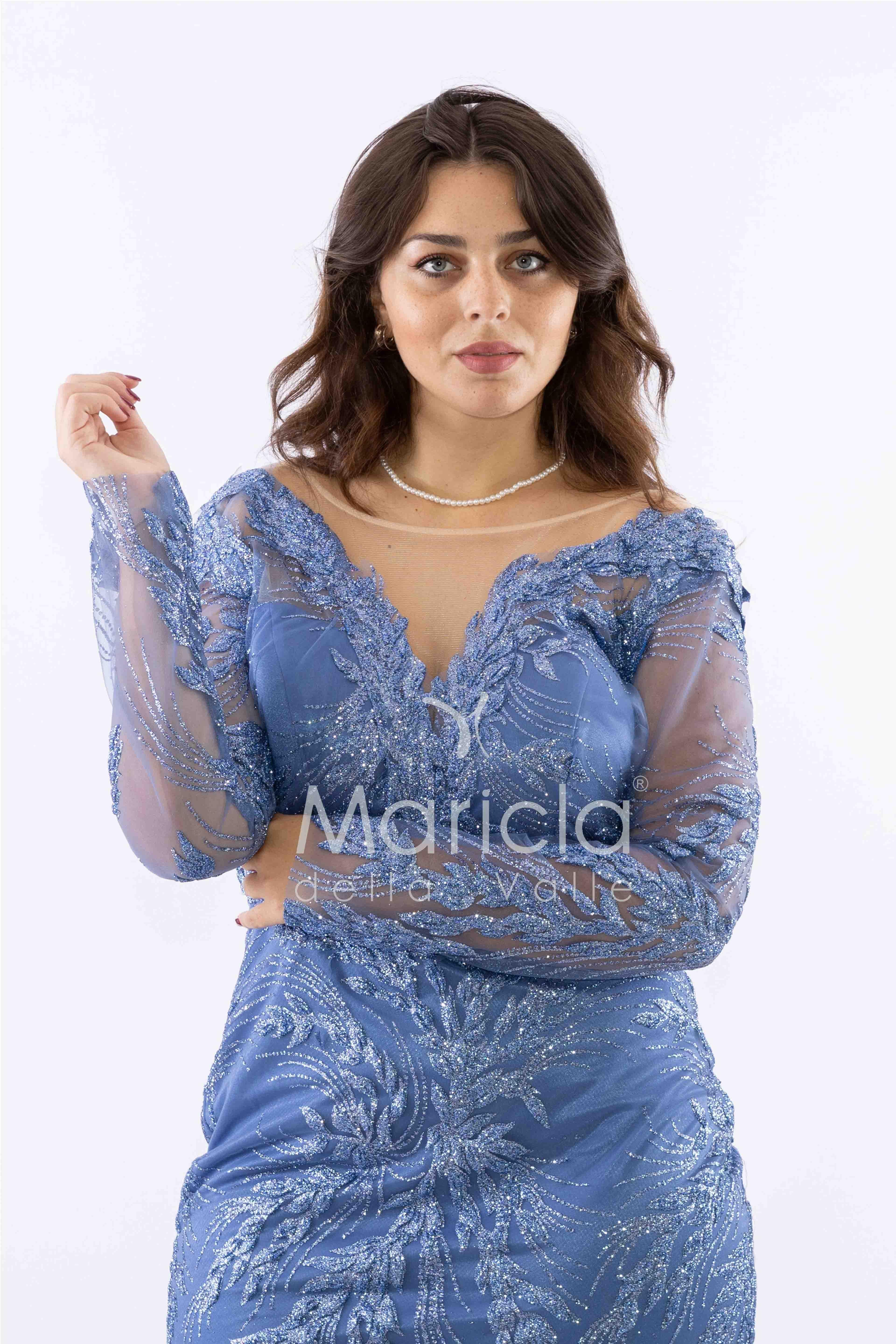 abito manica lunga ricamato FI7485 INDACO MARICLA ELEGANCE 