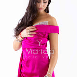 abito con strass scollo FI7443 FUCSIA MARICLA ELEGANCE 