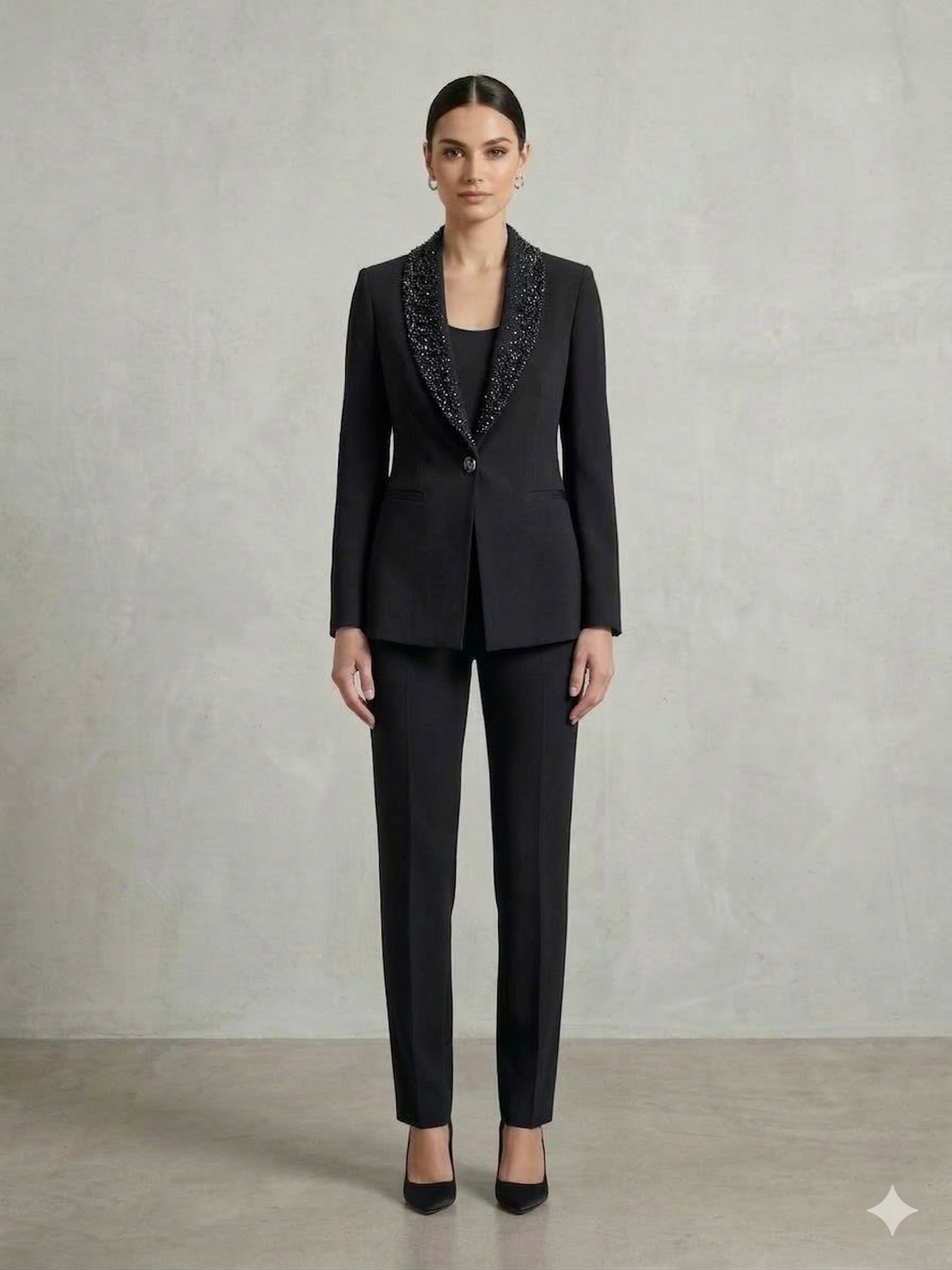 tailleur collo sciallato strass e manica velo SH614TP NERO SHARON 