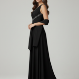 abito lungo con doppia fascia strass LH200AL NERO LUDOVICA HASSLER 