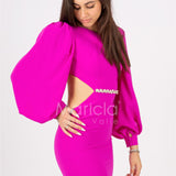 abito midi scollato manica lunga CAR58157 FUXIA MARICLA ELEGANCE 