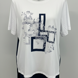T-shirt Bi-materiale con Grafica Geometrica e Floreale CF50101 BIANCO CARLA FERRONI 