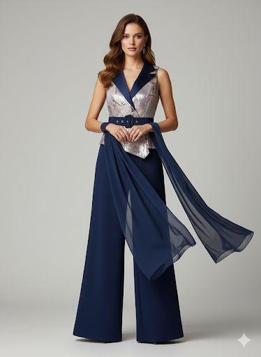 tuta con corpetto paiette fantasia LH108 BLU LUDOVICA HASSLER 