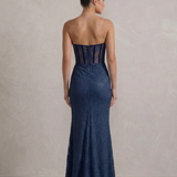 abito lungo macramè CAR58589 BLU MARICLA ELEGANCE 