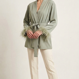 Giacca Kimono con Polsini in Piume DB11010 ORIGANO MARICLA 