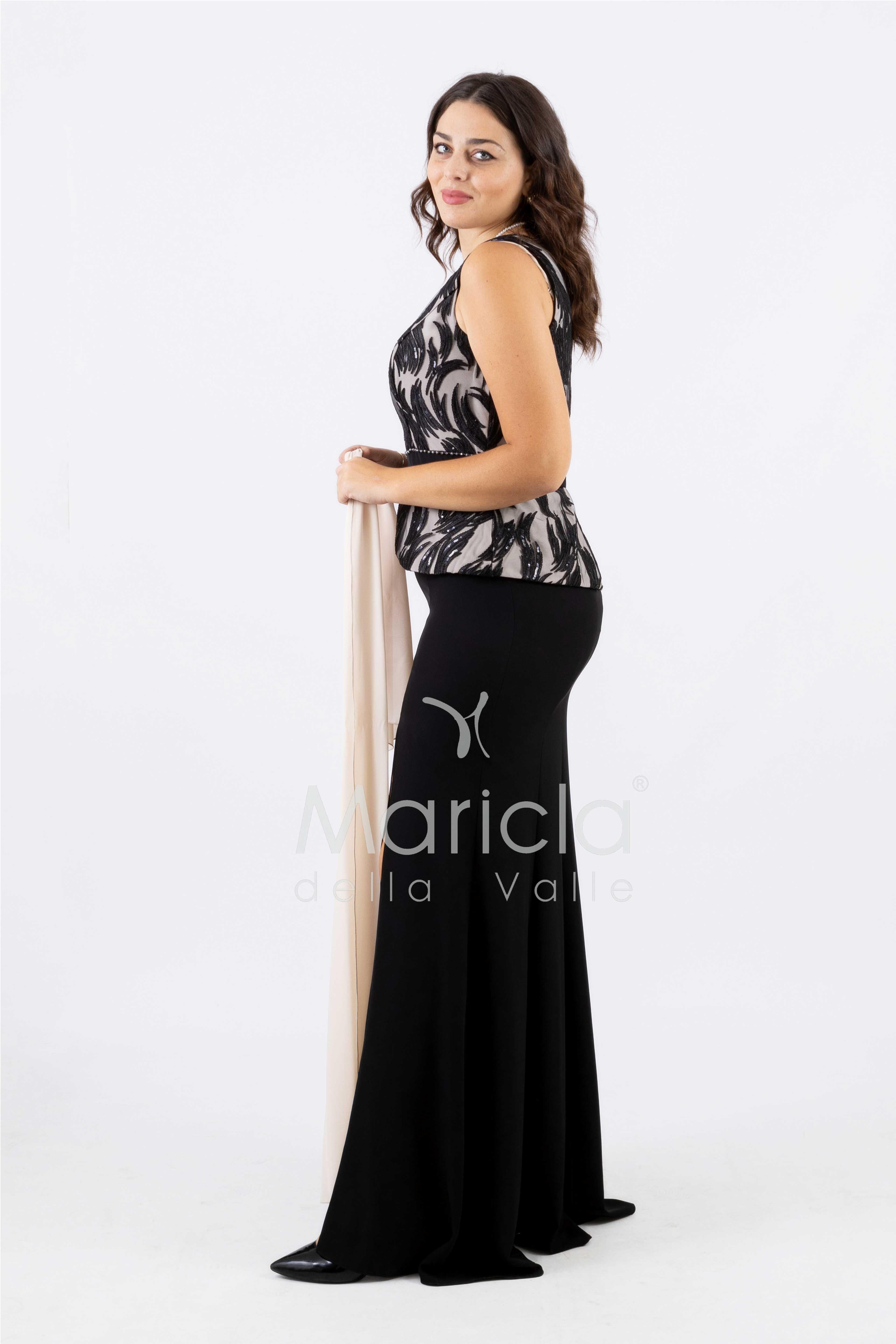 abito lungo con baschina PF316 NERO PAOLA FORTI 